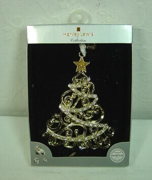 HARVEY LEWIS GOLD TONE TREE ORNAMENT WITH SWAROVSKI CRYSTALS-2015